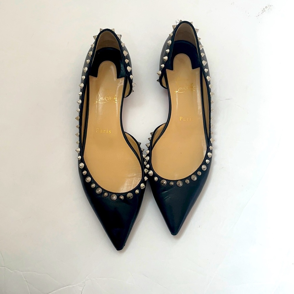 Christian Louboutin Black Studded Pointed-Toe Flats